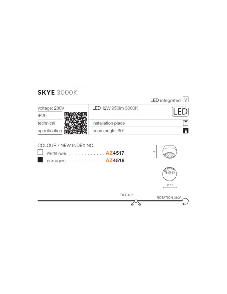 Azzardo SKYE LED 12W 950lm 3000K Biały Sufitowa AZ4517