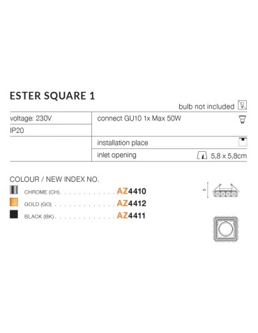 Azzardo ESTER SQUARE 1 1xGU10 Chrom Wpuszczana AZ4410 - product 2