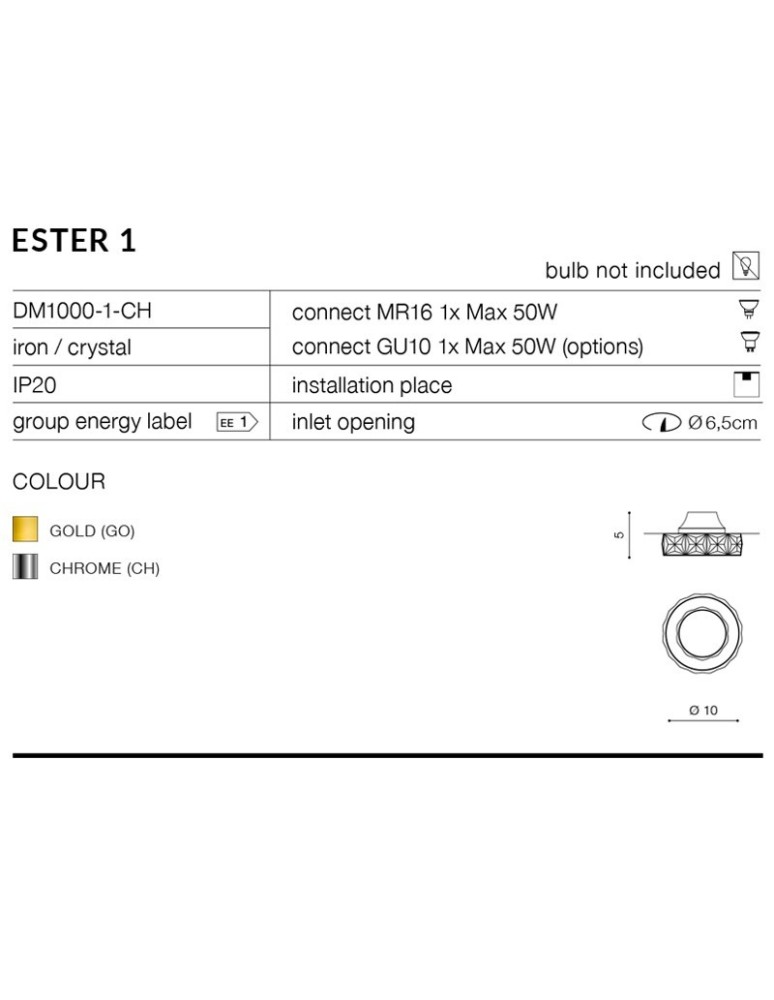 Azzardo ESTER ROUND 1 1xGU10 Czarny Wpuszczana AZ4175