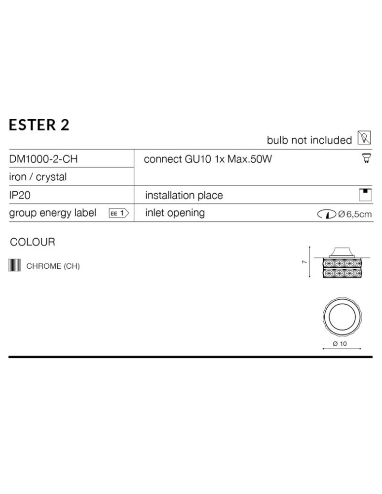 Azzardo ESTER ROUND 2 1xGU10 Czarny Wpuszczana AZ4176