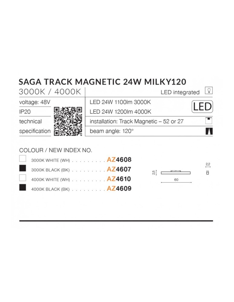 Azzardo SAGA TRACK MAGNETIC 24W 1200lm 4000K Czarny AZ4609