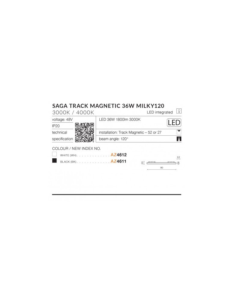 Azzardo SAGA TRACK MAGNETIC 36W 1800lm 3000K Czarny AZ4611