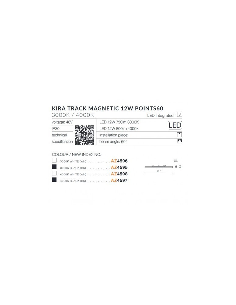 Azzardo KIRA TRACK MAGNETIC 12W 800lm 4000K Czarny AZ4598