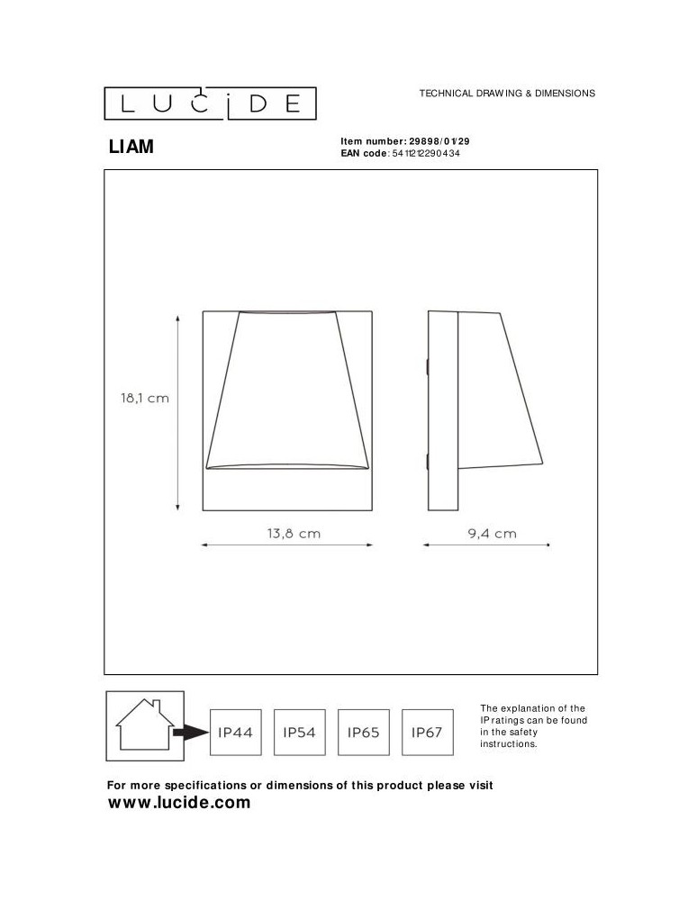 Lucide LIAM Zewnętrzna Ścienna GU10 1x35W IP44 Antracyt Bez Czujnika 29898/01/29