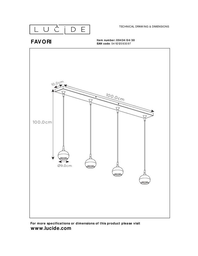 Lucide FAVORI Wisząca GU10 4x5W Czarny/Złoty Matowy/Mosiądz 09434/04/30