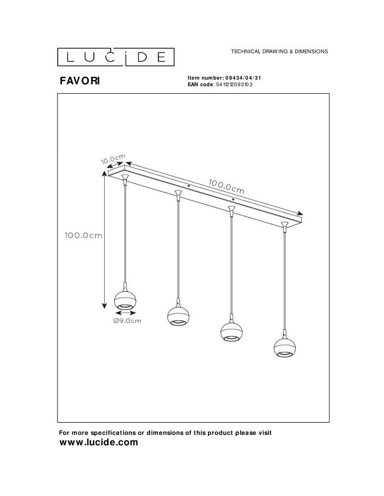 Lucide FAVORI Wisząca GU10 4x5W Biały/Złoty Matowy/Mosiądz 09434/04/31