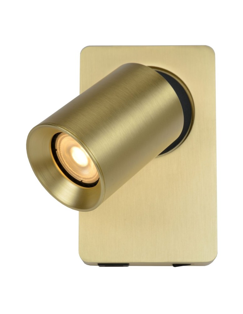 Lucide NIGEL Ścienna Reflektorowa LED GU10 1x5W 2200-3000K z gniazdem USB Złoty Matowy/Mosiądz 09929/06/02