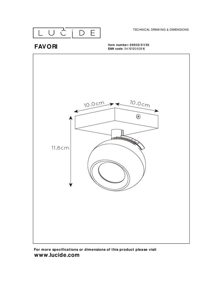 Reflektory sufitowe - Lucide FAVORI Sufitowa Reflektorowa GU10 1x5W Czarny 09932/01/30 - produkt kolory-swiatla.pl 5