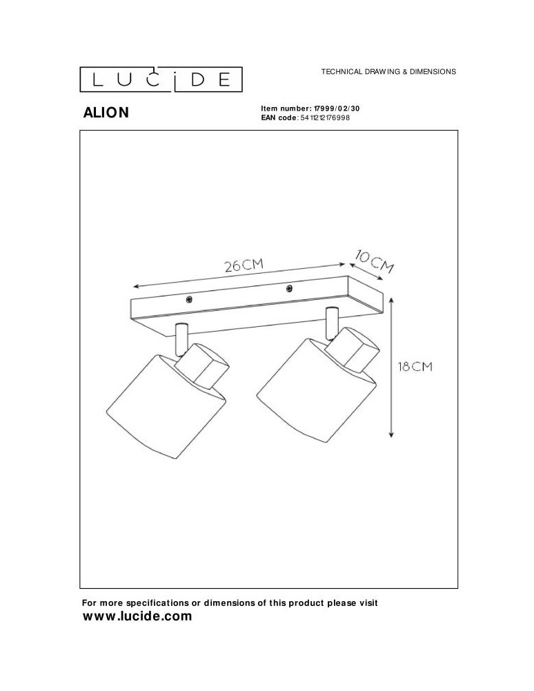 Lucide ALION Sufitowa Reflektorowa E14 2x25W Czarny/Szary 17999/02/30