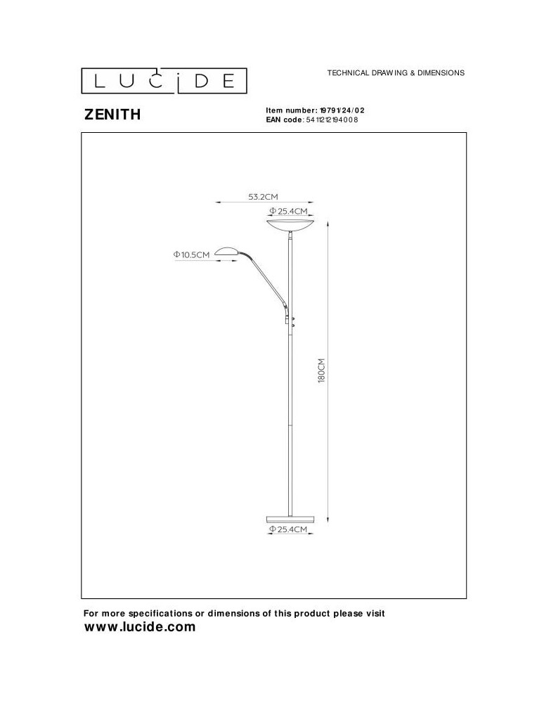 Lucide ZENITH Podłogowa LED 1x20W 3000K Złoty Matowy/Mosiądz 19791/24/02
