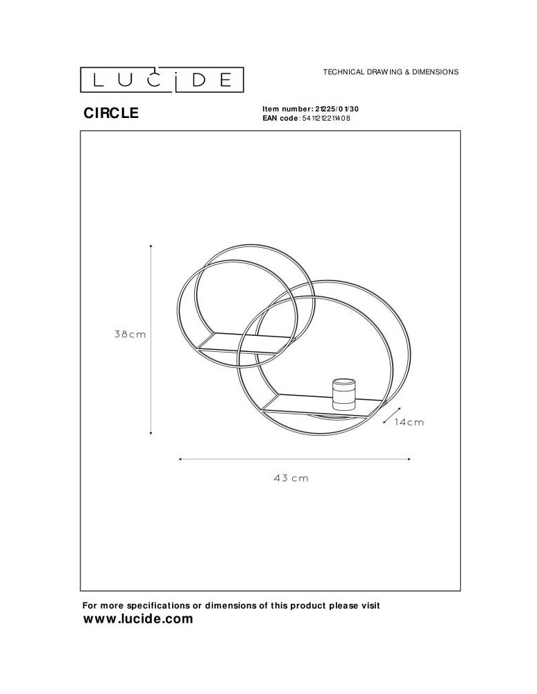 Lucide CIRCLE Ścienna E27 1x40W Czarny/Złoty Matowy/Mosiądz 21225/01/30