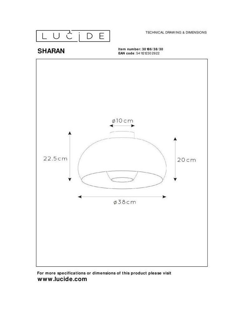 Lucide SHARAN Sufitowa E27 1x60W Czarny/Szary 30186/38/30