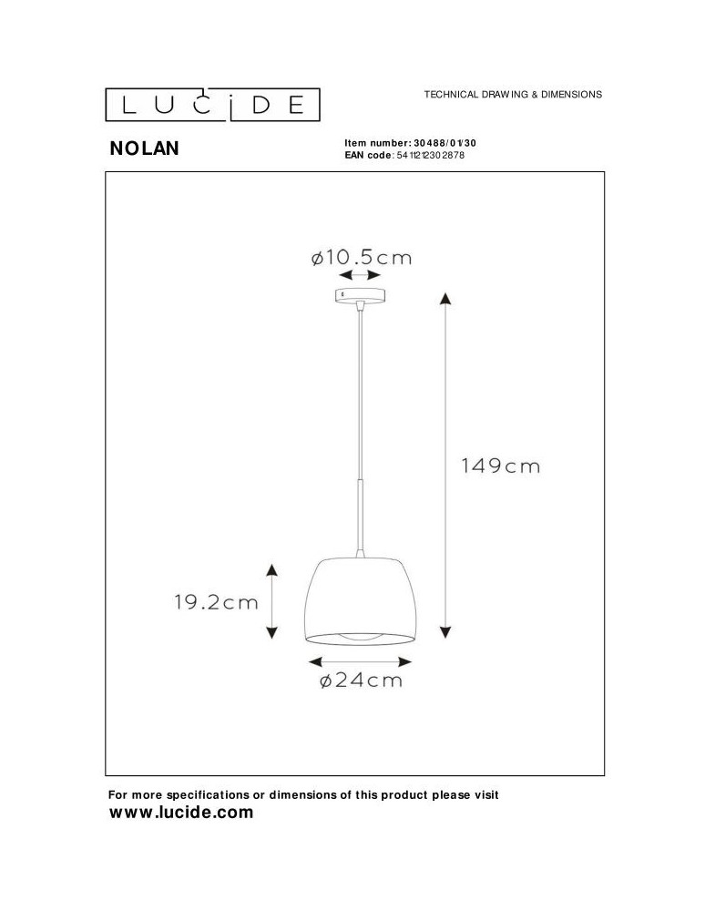 Lucide NOLAN Wisząca E27 1x40W Czarny/Złoty Matowy/Mosiądz 30488/01/30