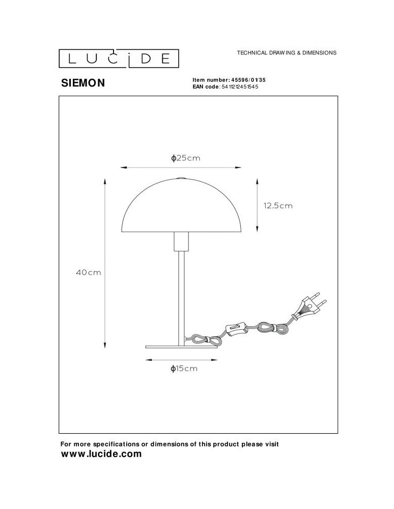 Lucide SIEMON Biurkowa E14 1x25W Niebieski 45596/01/35