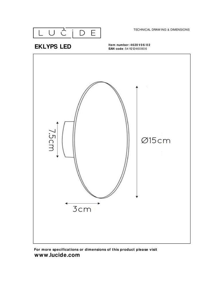 Kinkiety - Lucide EKLYPS LED Ścienna LED 1x7W 3000K Złoty Matowy/Mosiądz 46201/06/02 - produkt kolory-swiatla.pl 5