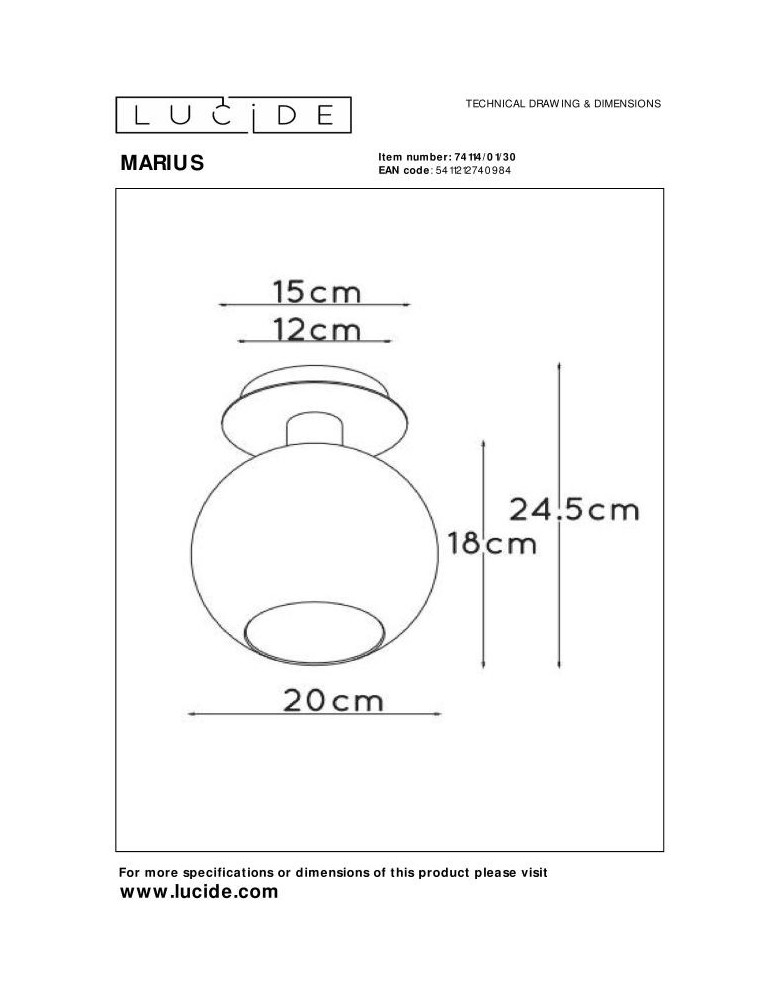 Lucide MARIUS Sufitowa E27 1x60W Czarny/Szary 74114/01/30
