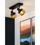 Lampy sufitowe regulowane - spoty - Lucide RAFA Sufitowa Reflektorowa E14 2x40W Czarny/Złoty Matowy/Mosiądz 77980/02/30 - produkt 4