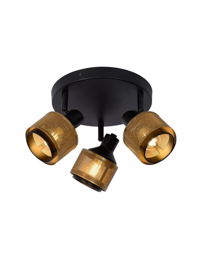 Lampy sufitowe regulowane - spoty - Lucide RAFA Sufitowa Reflektorowa E14 3x40W Czarny/Złoty Matowy/Mosiądz 77980/13/30 - produkt kolory-swiatla.pl 1