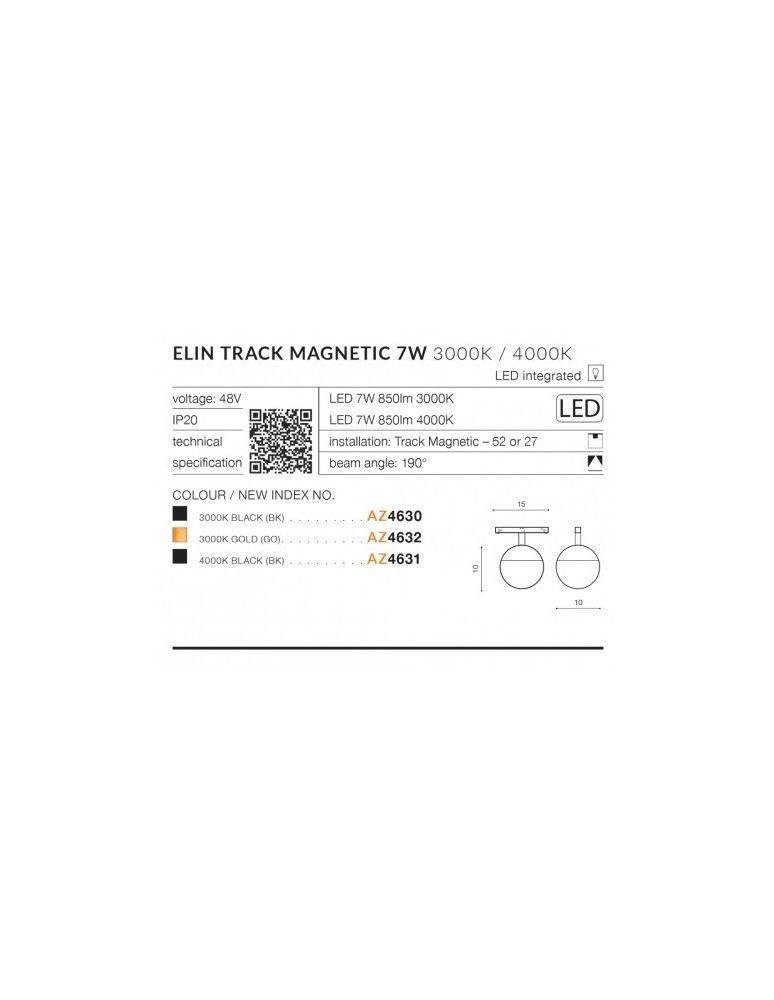Lampy do szyn magnetycznych - Azzardo ELIN TRACK MAGNETIC LED 7W 850lm 3000K Czarny AZ4630 - produkt kolory-swiatla.pl 6