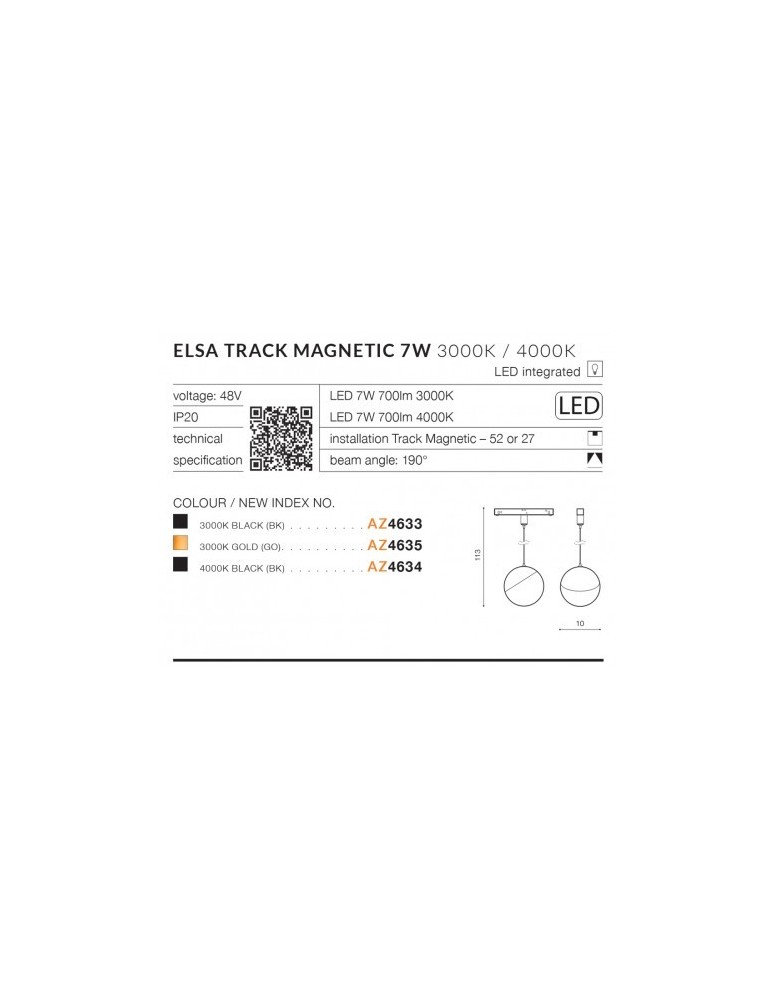 Lampy do szyn magnetycznych - Azzardo ELSA TRACK MAGNETIC LED 7W 700lm 4000K Czarny AZ4634 - produkt kolory-swiatla.pl 10