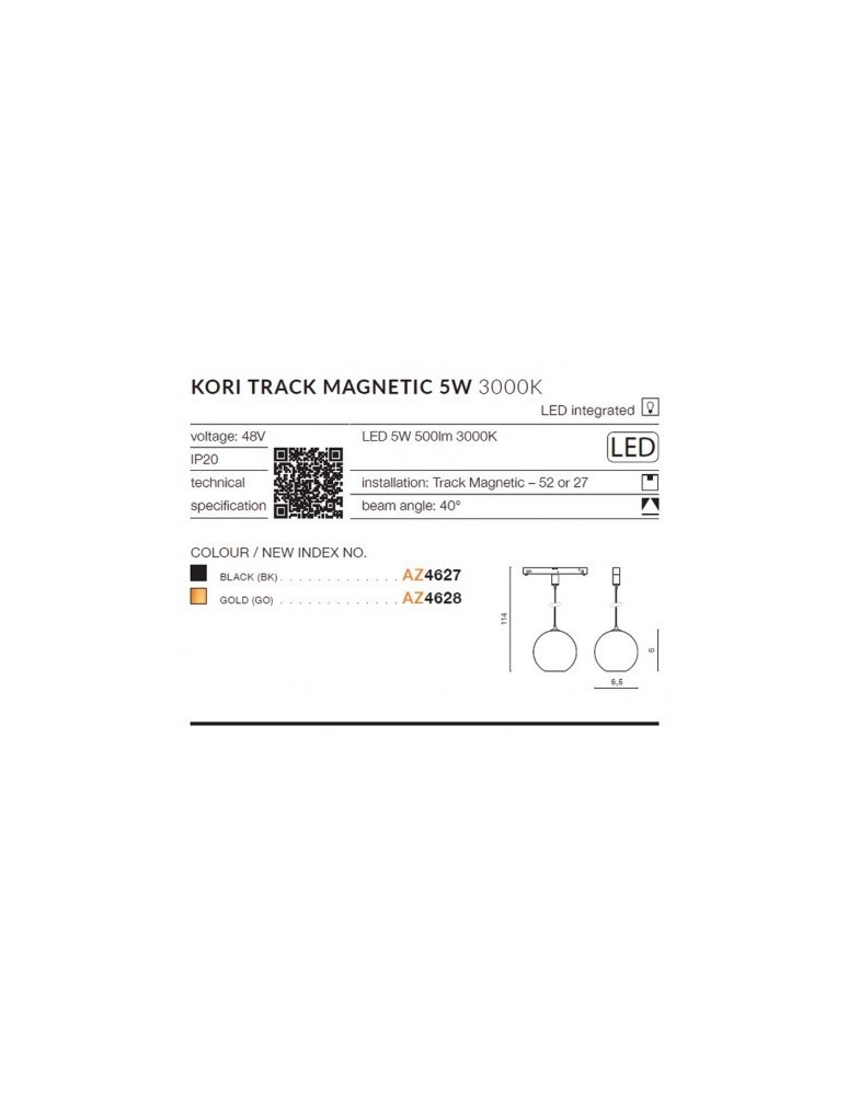 Azzardo KORI TRACK MAGNETIC LED 5W 500lm 3000K Złoty AZ4628