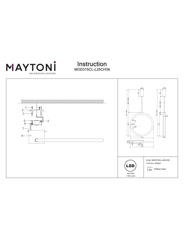 Lampy sufitowe nowoczesne - Maytoni Anillo Sufitowa LED 25W 3000K 1400lm Chrom  MOD315CL-L25CH3K - product kolory-swiatla.pl 3