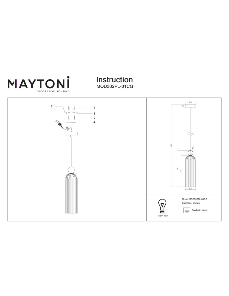 Maytoni Antic Wisząca E14 1x40W Brązowy MOD302PL-01CG Maytoni Antic Wisząca E14 1x40W Brązowy MOD302PL-01CG
