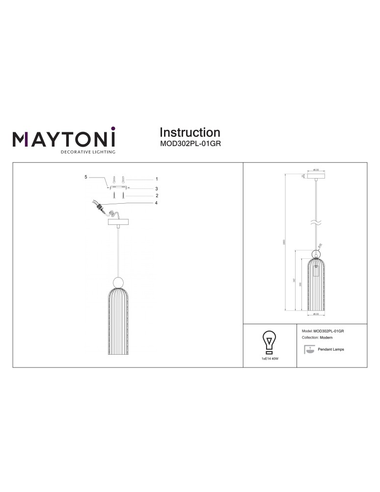 Maytoni Antic Wisząca E14 1x40W Szary MOD302PL-01GR Maytoni Antic Wisząca E14 1x40W Szary MOD302PL-01GR