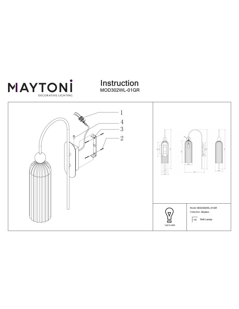 Maytoni Antic Ścienna E14 1x40W Szary MOD302WL-01GR Maytoni Antic Ścienna E14 1x40W Szary MOD302WL-01GR