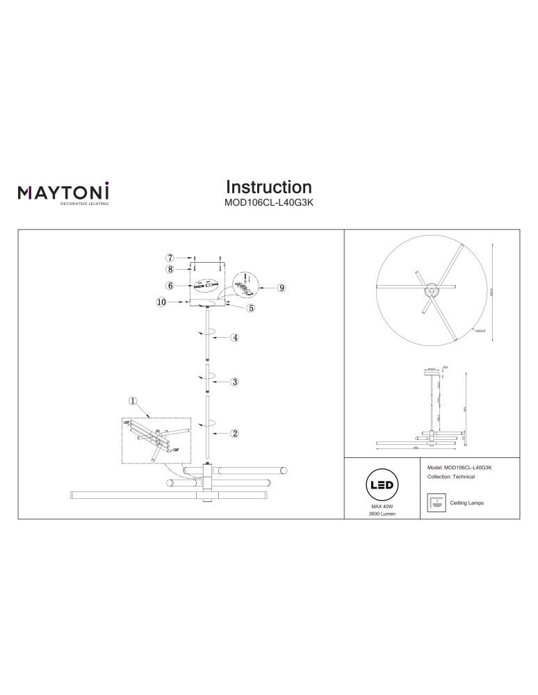 Maytoni Axis Sufitowa LED 40W 3000K 3600lm Złoty MOD106CL-L40G3K Maytoni Axis Sufitowa LED 40W 3000K 3600lm Złoty MOD106CL-L40G3K