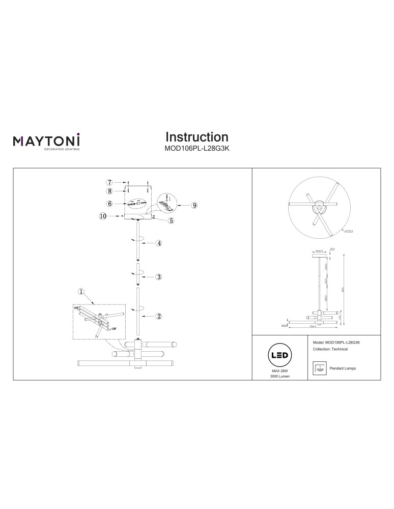 Maytoni Axis Wisząca LED 28W 3000K 3000lm Złoty  MOD106PL-L28G3K Maytoni Axis Wisząca LED 28W 3000K 3000lm Złoty  MOD106PL-L28G3K