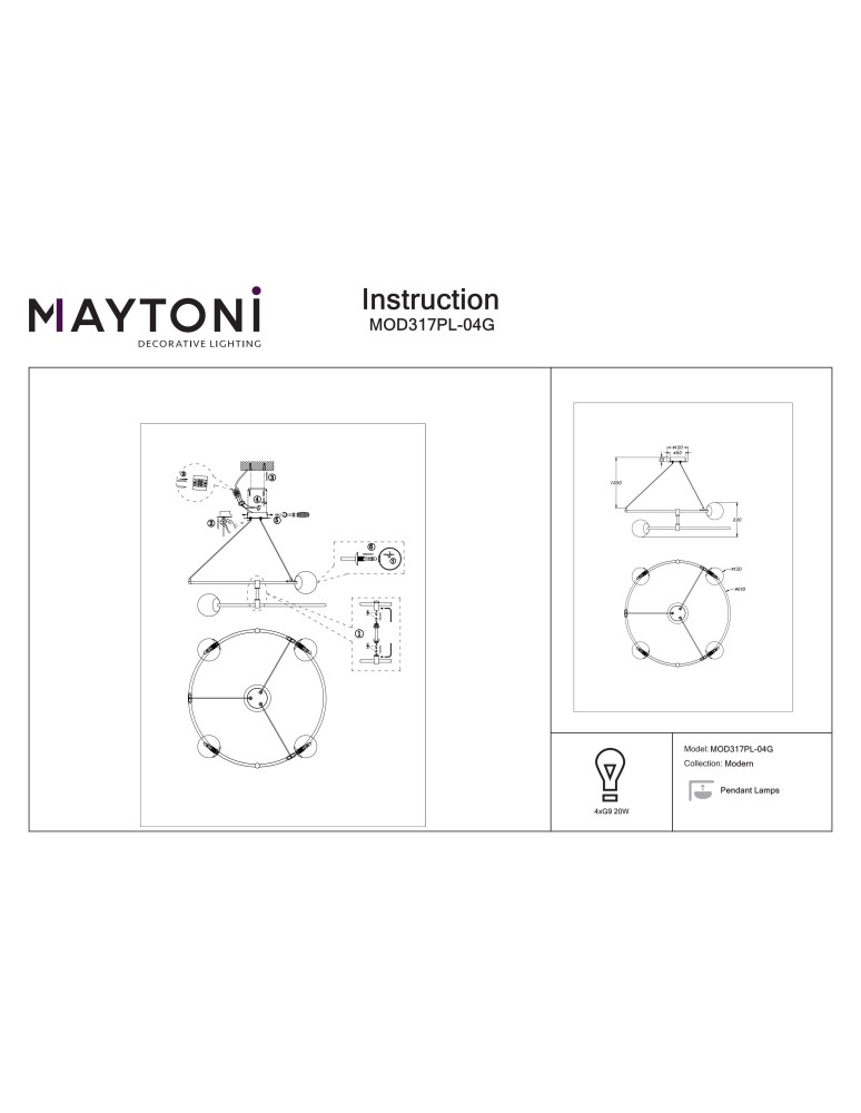 Maytoni Balance Wisząca G9 4x40W   Złoty  MOD317PL-04G Maytoni Balance Wisząca G9 4x40W   Złoty  MOD317PL-04G