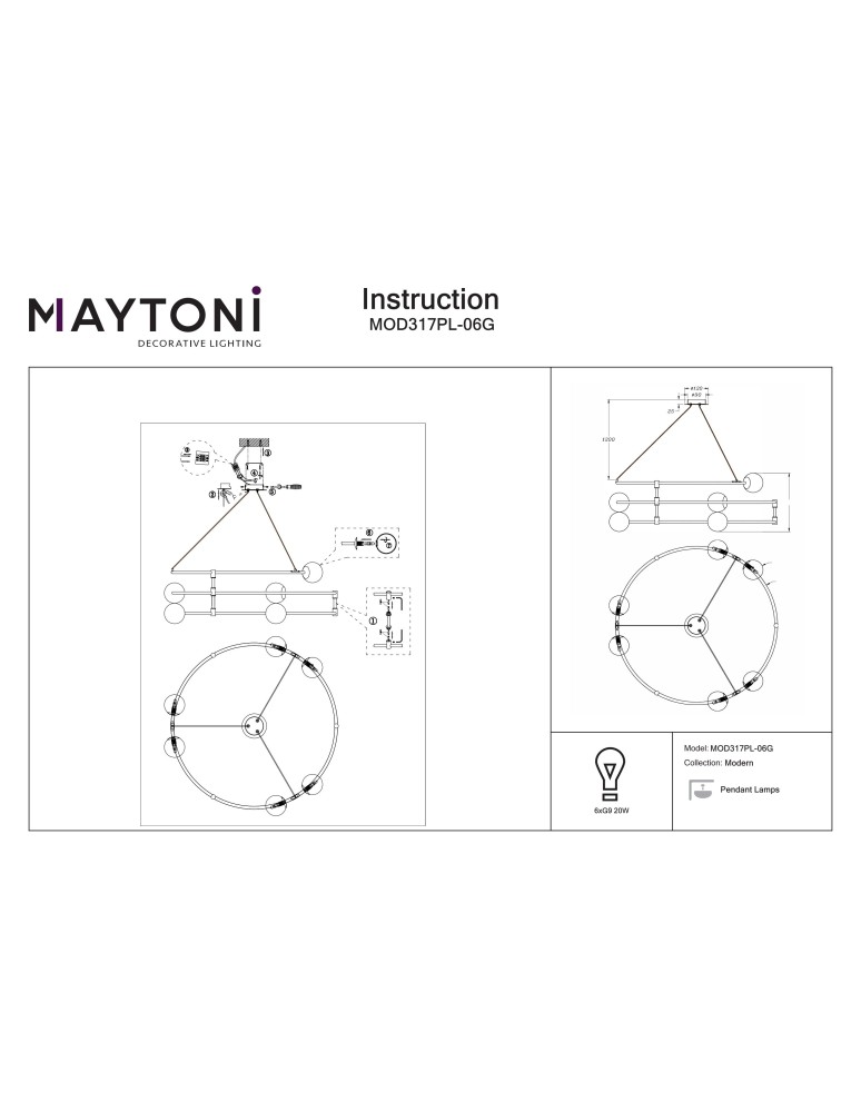 Maytoni Balance Wisząca G9 6x40W   Złoty  MOD317PL-06G Maytoni Balance Wisząca G9 6x40W   Złoty  MOD317PL-06G