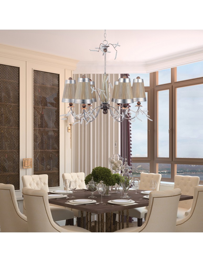 Żyrandole z abażurem - Elstead KRISTAL LUXE Żyrandol E27 6x60W Srebrny/Grafitowy FB-KRISTAL-LUXE6 - product kolory-swiatla.pl 2