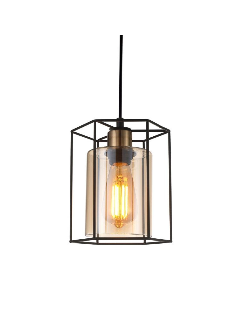 Lampy wiszące loftowe - ITALUX Kalula Wisząca E27 1x40W Czarny PND-78901-1-BK+AMB - produkt kolory-swiatla.pl 1