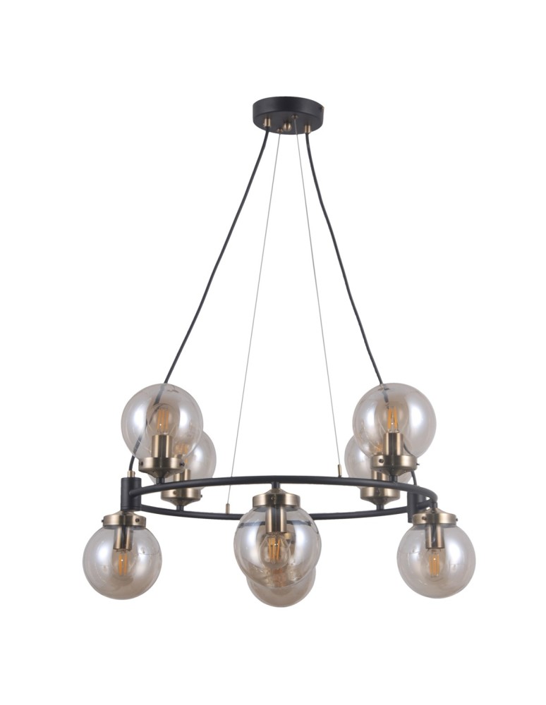 Lampy wiszące kule - ITALUX Galvez Wisząca E14 8x5W Czarny/Brązowy PND-28622-8A - produkt kolory-swiatla.pl 1