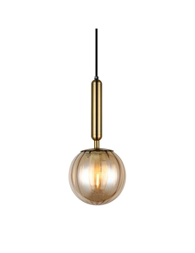 Lampy wiszące - ITALUX Ravena Wisząca E27 LED zintegrowany 1x5W Mosiądz/Bursztyn PND-2324-1 BRO+AMB - produkt kolory-swiatla.pl 1