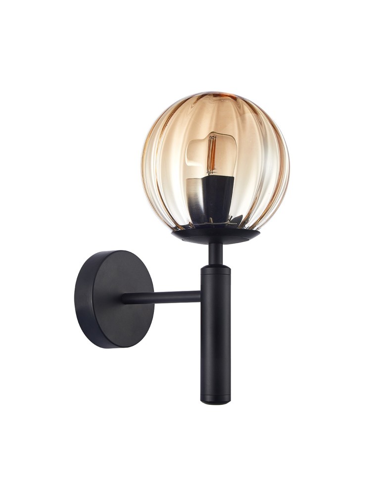 Kinkiety w stylu skandynawskim - ITALUX Ravena Kinkiet E27 1x10W Czarny WL-2324-1 BK+AMB - produkt kolory-swiatla.pl 1