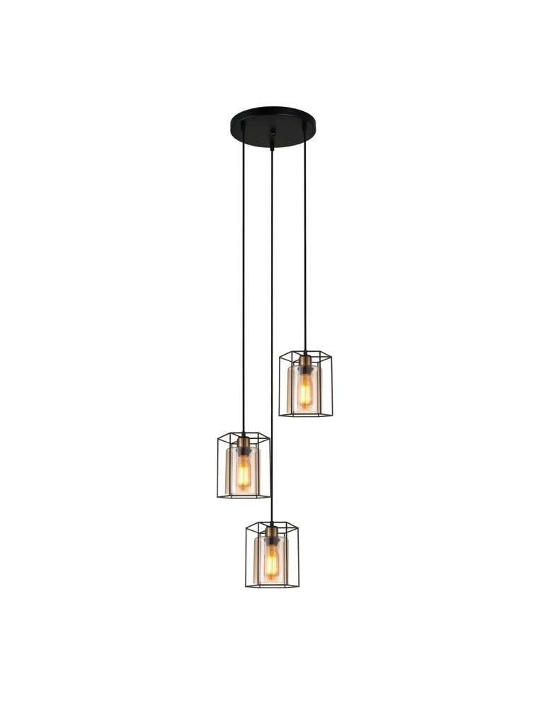 Lampy wiszące loftowe - ITALUX Kalula Wisząca E27 3x40W Czarny PND-78901-3A-BK+AMB - produkt kolory-swiatla.pl 1