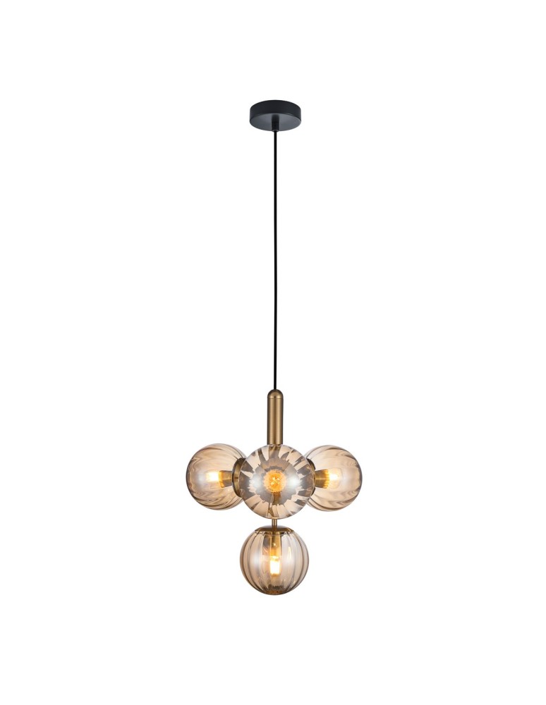 Lampy wiszące w kolorze mosiądz - ITALUX Ravena Wisząca E27 LED zintegrowany 4x5W Mosiądz/Bursztyn PND-2324-4B BRO+AMB - produkt kolory-swiatla.pl 1