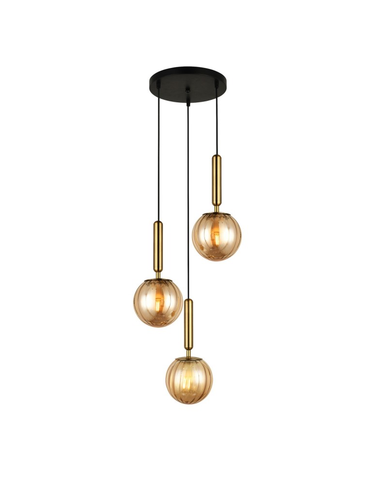 Lampy wiszące w kolorze mosiądz - ITALUX Ravena Wisząca E27 LED zintegrowany 3x5W Mosiądz/Bursztyn PND-2324-3A BRO+AMB - produkt kolory-swiatla.pl 1
