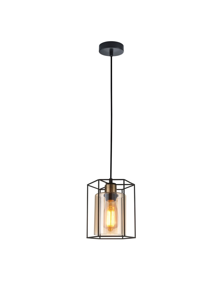 Lampy wiszące loftowe - ITALUX Kalula Wisząca E27 1x40W Czarny PND-78901-1-BK+AMB - product kolory-swiatla.pl 2