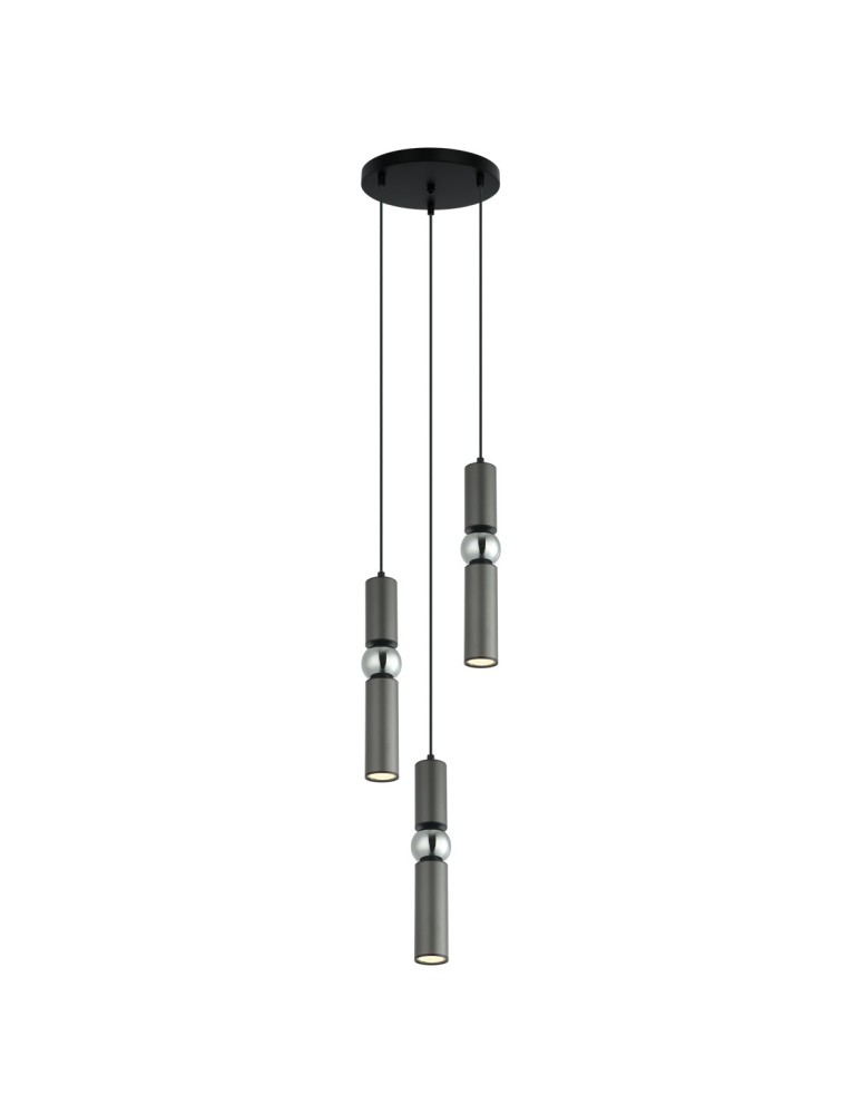 Lampy wiszące - ITALUX Isidora Wisząca GU10 3x25W Czarny/Szary/Chrom PND-14290-3-GR - produkt kolory-swiatla.pl 2