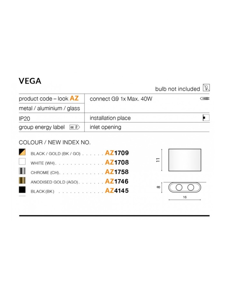 Kinkiety - Azzardo Kinkiet Vega (black/black) 1xG9 czarny AZ4145 - product kolory-swiatla.pl 5