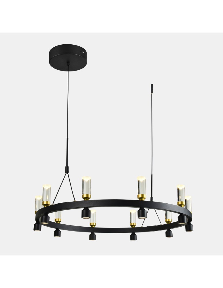 Żyrandole retro - Italux Almelo LED 49W 2920lm 3000K Wisząca Czarny Złoty PND-83812-20 - produkt kolory-swiatla.pl 1
