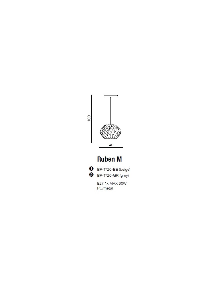 Lampy wiszące - Azzardo RUBEN M GREY 1xE27 Wisząca Szary AZ2381 - product kolory-swiatla.pl 3