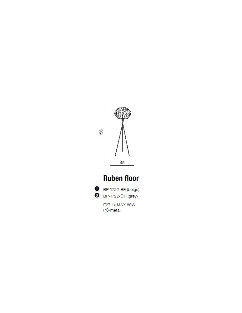 Lampy podłogowe trójnóg - Azzardo RUBEN FLOOR BEIGE 1xE27 Podłogowa Beżowy AZ2406 - product kolory-swiatla.pl 3