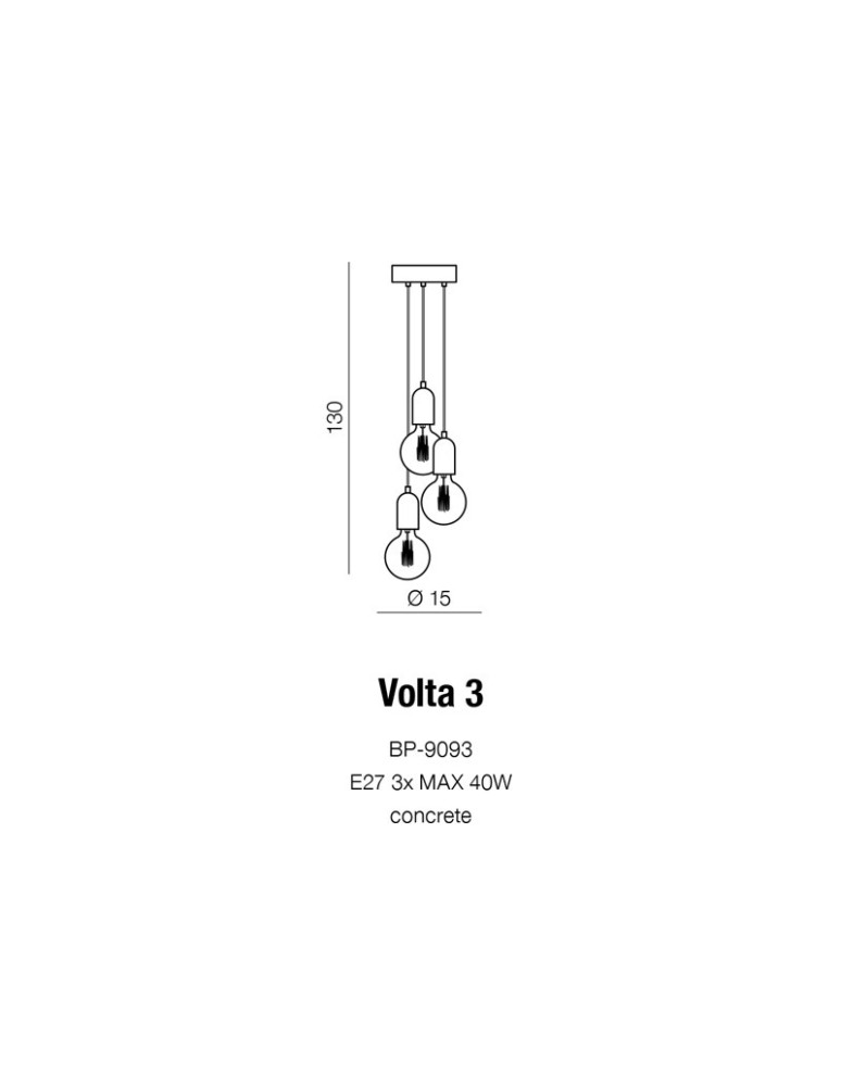 Lampy wiszące potrójne - Azzardo VOLTA 3 3xE27 Wisząca Beton AZ2385 - product kolory-swiatla.pl 3
