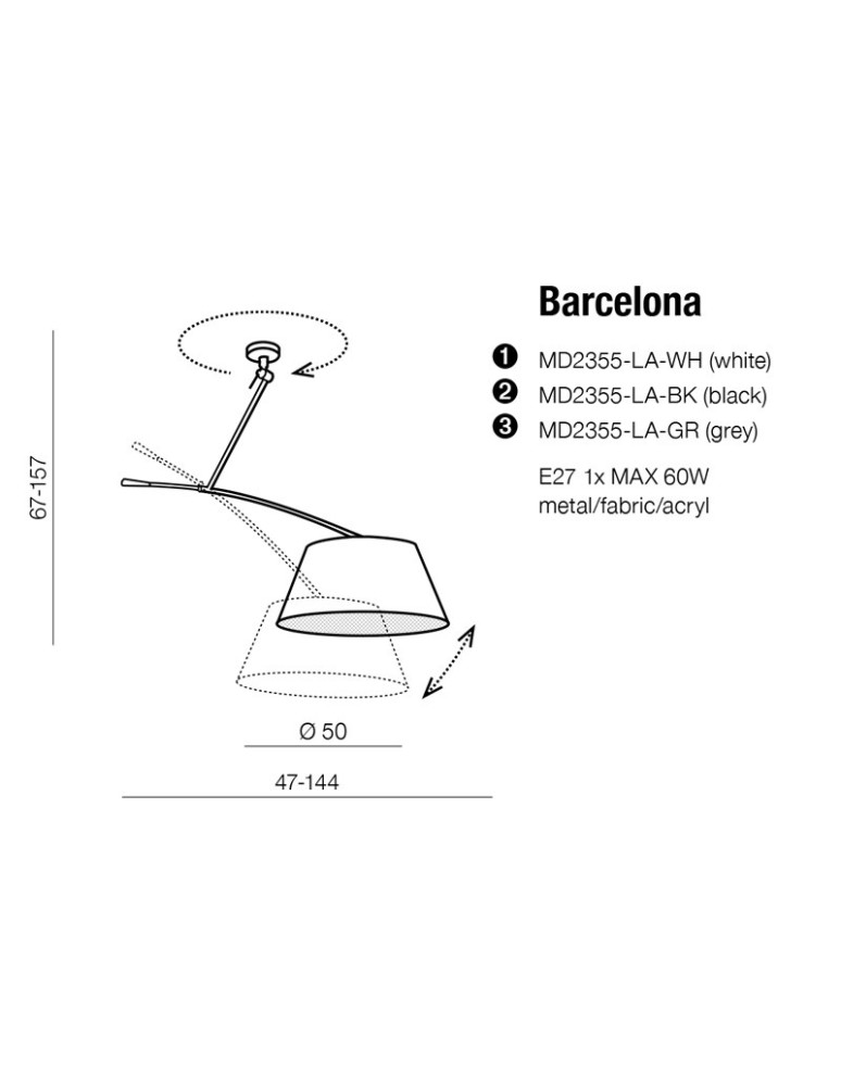 Lampy wiszące z abażurem - AZzardo Barcelona Wisząca Czarny 1xE27 MD2355-LA BK - product kolory-swiatla.pl 3