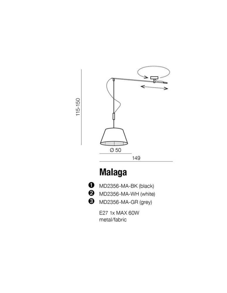 Lampy wiszące z abażurem - AZzardo Malaga Wisząca Szary 1xE27 MD2356-MA GR - product kolory-swiatla.pl 3